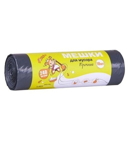 Пакеты д/мусора Золушка 10шт 240л Прочные, черные, ролик