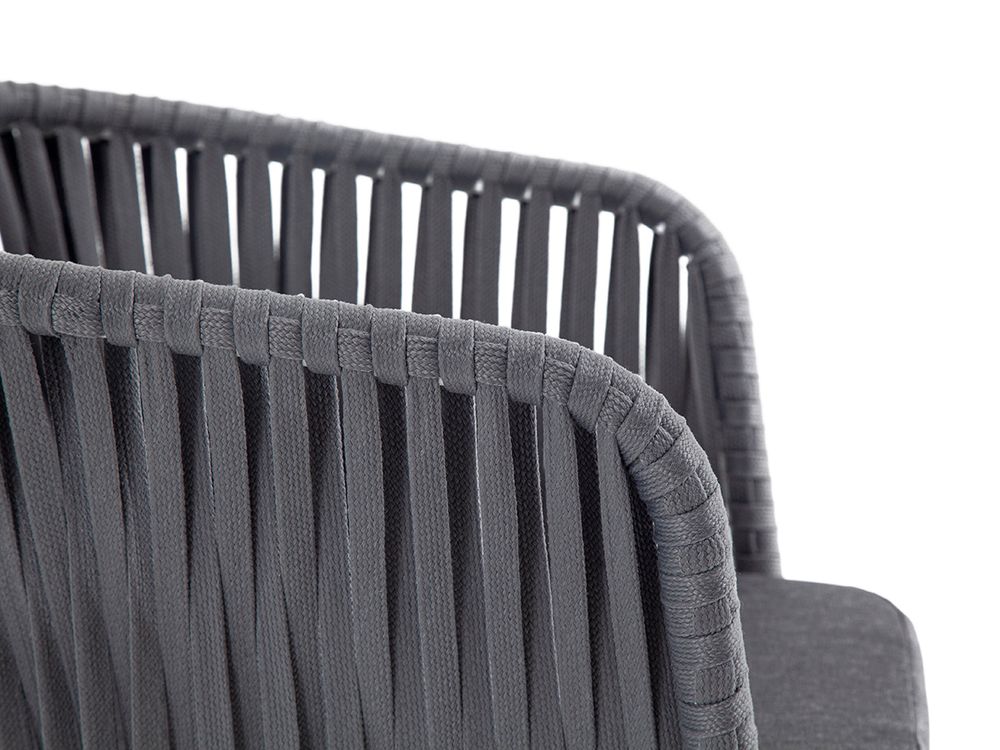 "Бордо" стул плетеный из роупа, каркас алюминий белый шагрень, роуп серый 15мм, ткань серая