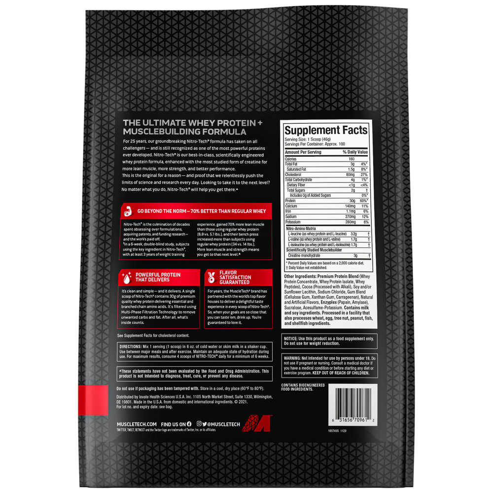 MuscleTech, Nitro-Tech®, сывороточный протеин, со вкусом молочного шоколада, 4,54 кг (10 фунтов)