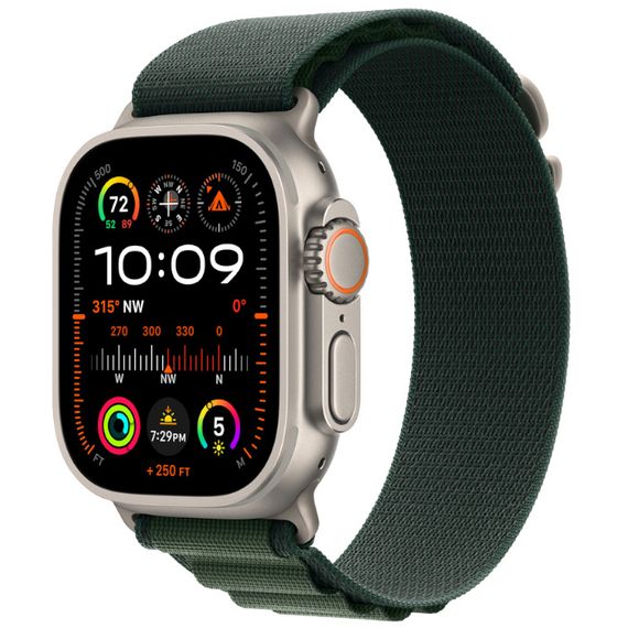 Часы Apple Watch Ultra 2 (2024) GPS + Cellular 49mm, титановый корпус, ремешок Alpine (Темно-зеленый) L