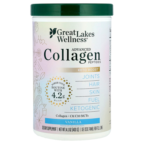 Great Lakes Wellness, улучшенные пептиды коллагена, с ванильным вкусом, 400 г (14,1 унции)