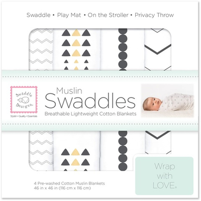 SwaddleDesigns SDM-2149B Набор пеленок муслин 4 шт. - Gold and Graphite, Soft Black with Touch of Gold Shimmer
