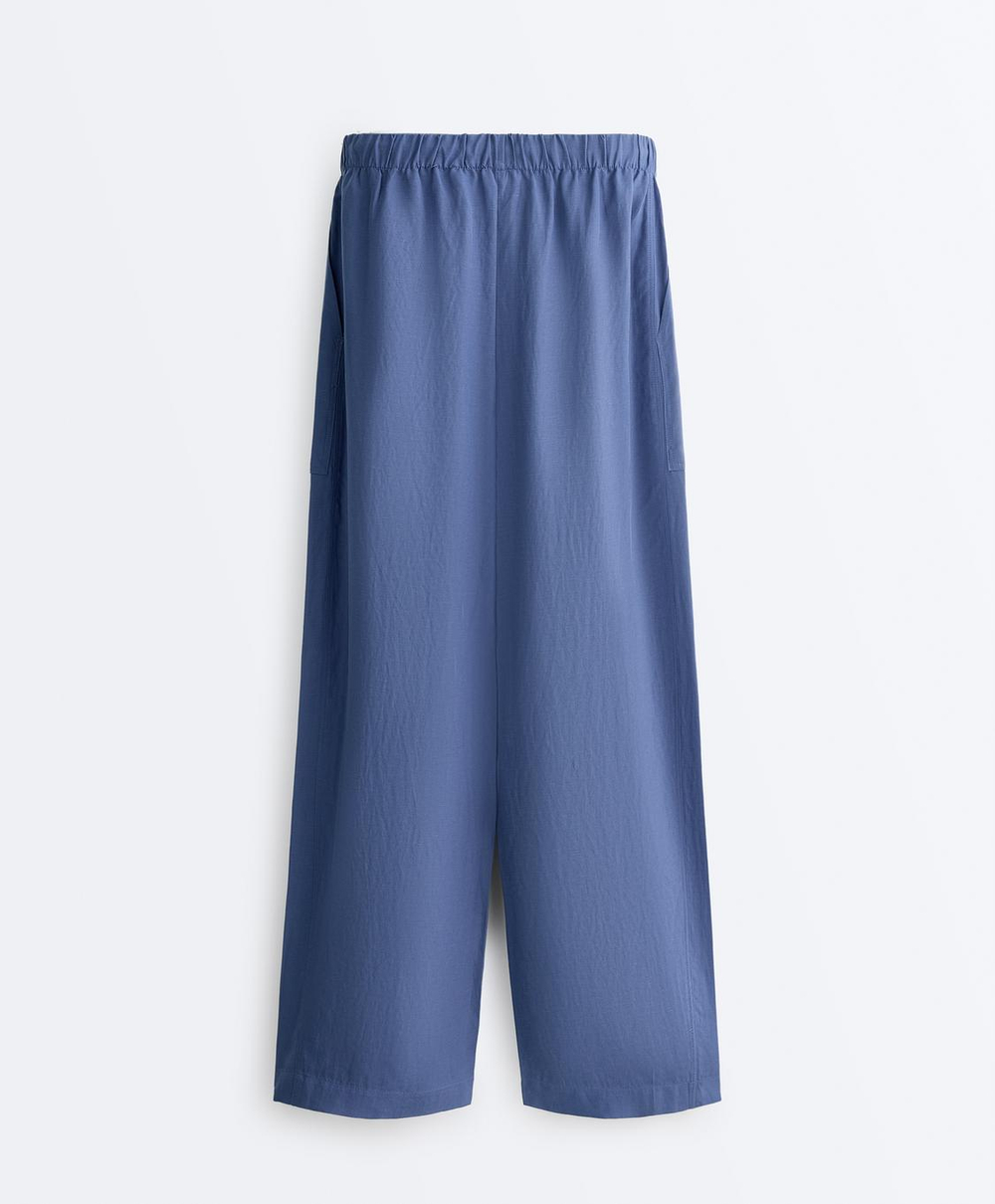 Oysho Прямые брюки из смеси лиоцелла и 24% льна, пыльно-синий