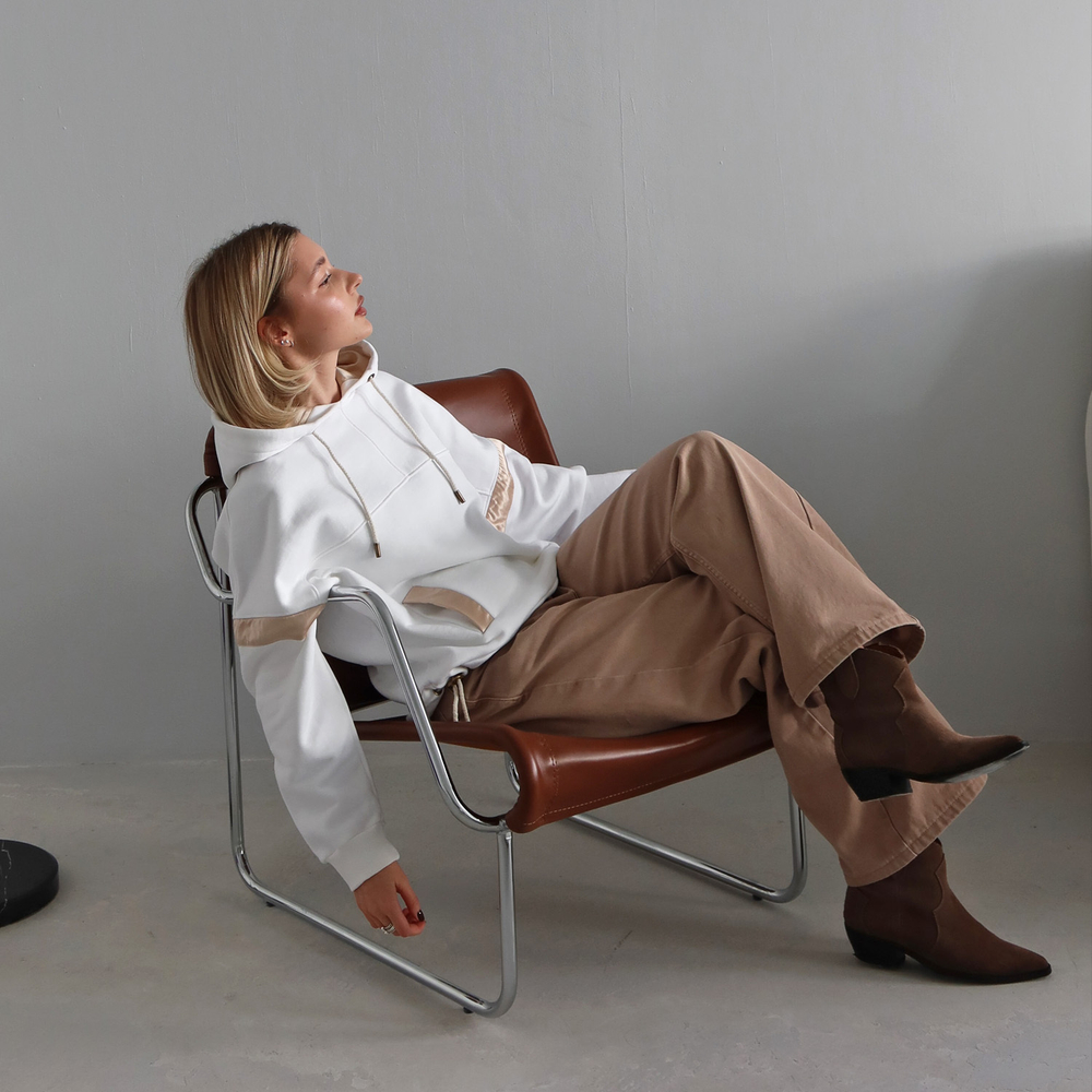 Худи OVERSIZE REGULAR из хлопка и шёлка МОЛОЧНО-БЕЛЫЙ