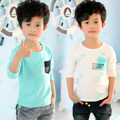 Лонгслив детский однотонный с контрастным карманом и надписями