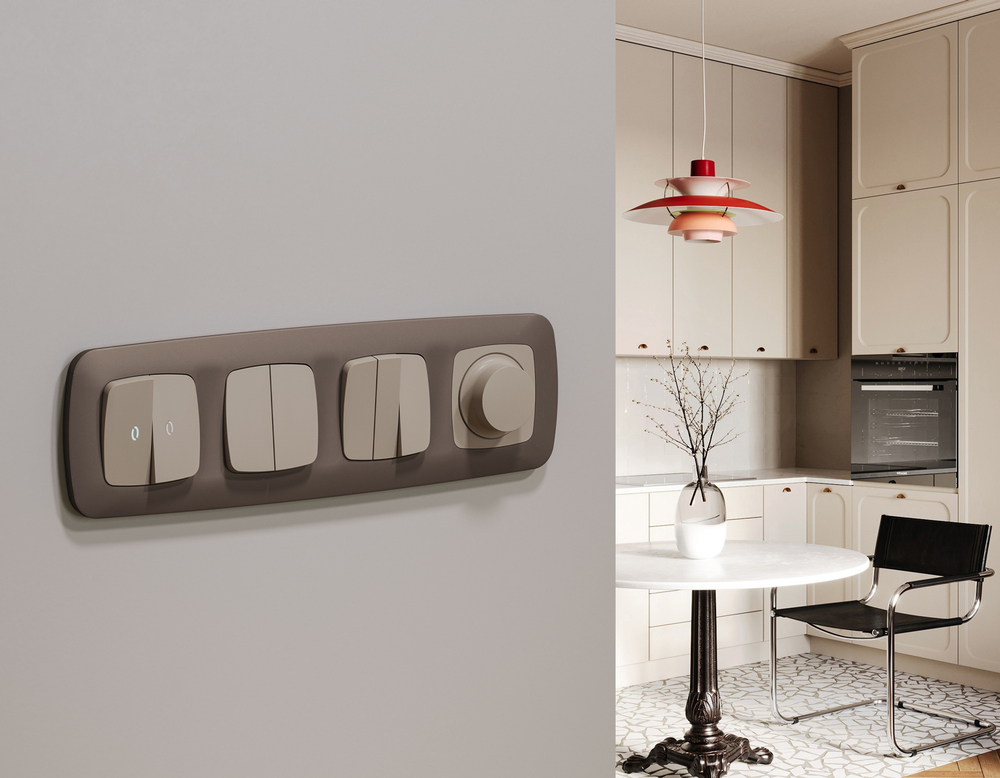 MO365510 Комплект механизма светорегулятора универсального OMEGA Серо-бежевый матовый 25-600W/LED 5-300W QUANT (OP3655, VM136)