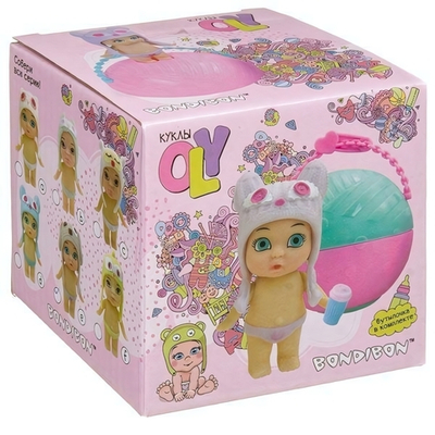 Куколка OLY в шапочке-ушанке в шаре. Девочка-A 8см, арт.5558-1 (Bondibon)