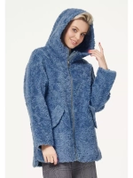 Шуба женская из шерсти мериноса чебурашка тедди, голубая, SilverFox