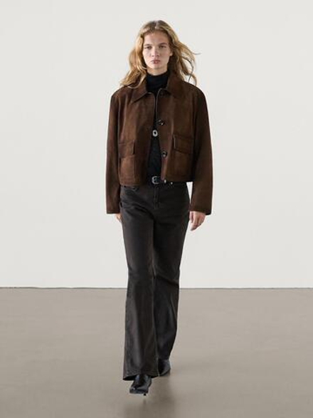 Massimo Dutti Замшевая куртка с карманами, коричневый