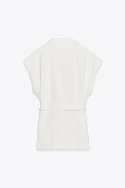 ZARA ДВУБОРТНЫЙ ЖИЛЕТ ИЗ СМЕСОВОГО ЛЬНА — ZW COLLECTION, БЕЛЫЙ