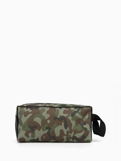 Косметичка на молнии мужская, с ручкой, с сеткой, принтом, камуфляж/зелёная