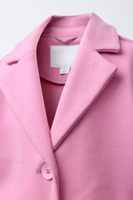 ZARA БАЗОВОЕ ПАЛЬТО ИЗ ШЕРСТЯНОЙ ТКАНИ, РОЗОВЫЙ