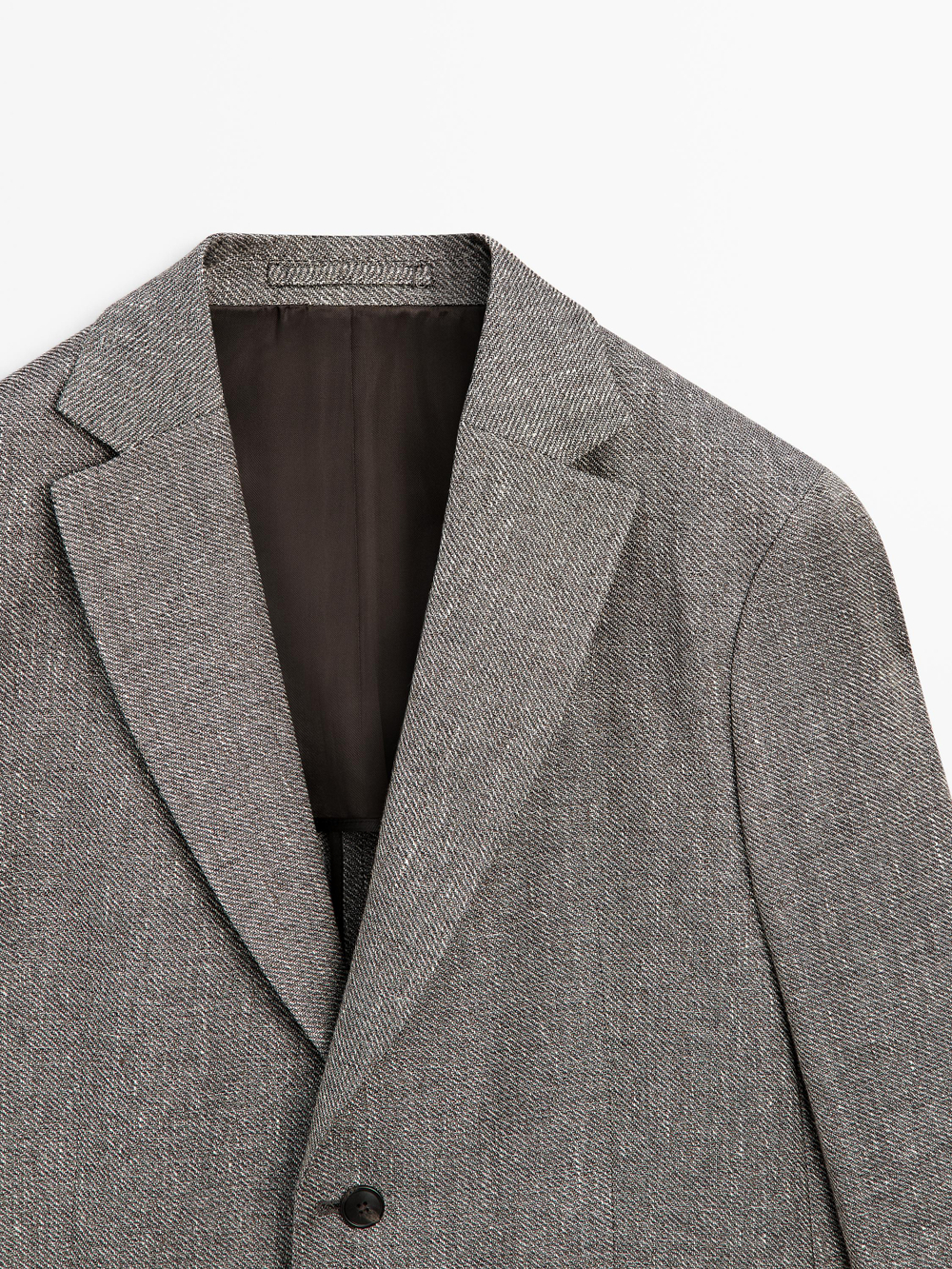Massimo Dutti Приталенный блейзер из смесовой льняной ткани в елочку, серый меланж