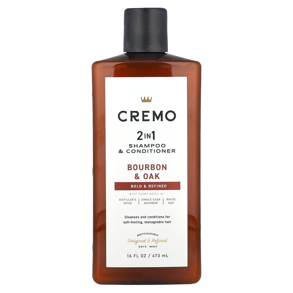 Cremo, 2 в 1, шампунь и кондиционер, № 08, бурбон и дуб, 473 мл (16 жидк. унций)