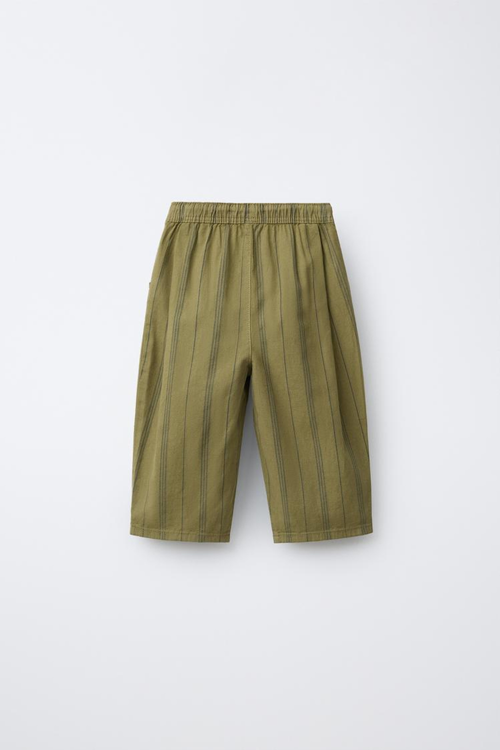 ZARA БРЮКИ В ПОЛОСКУ ИЗ ХЛОПКА И ЛЬНА, ХАКИ