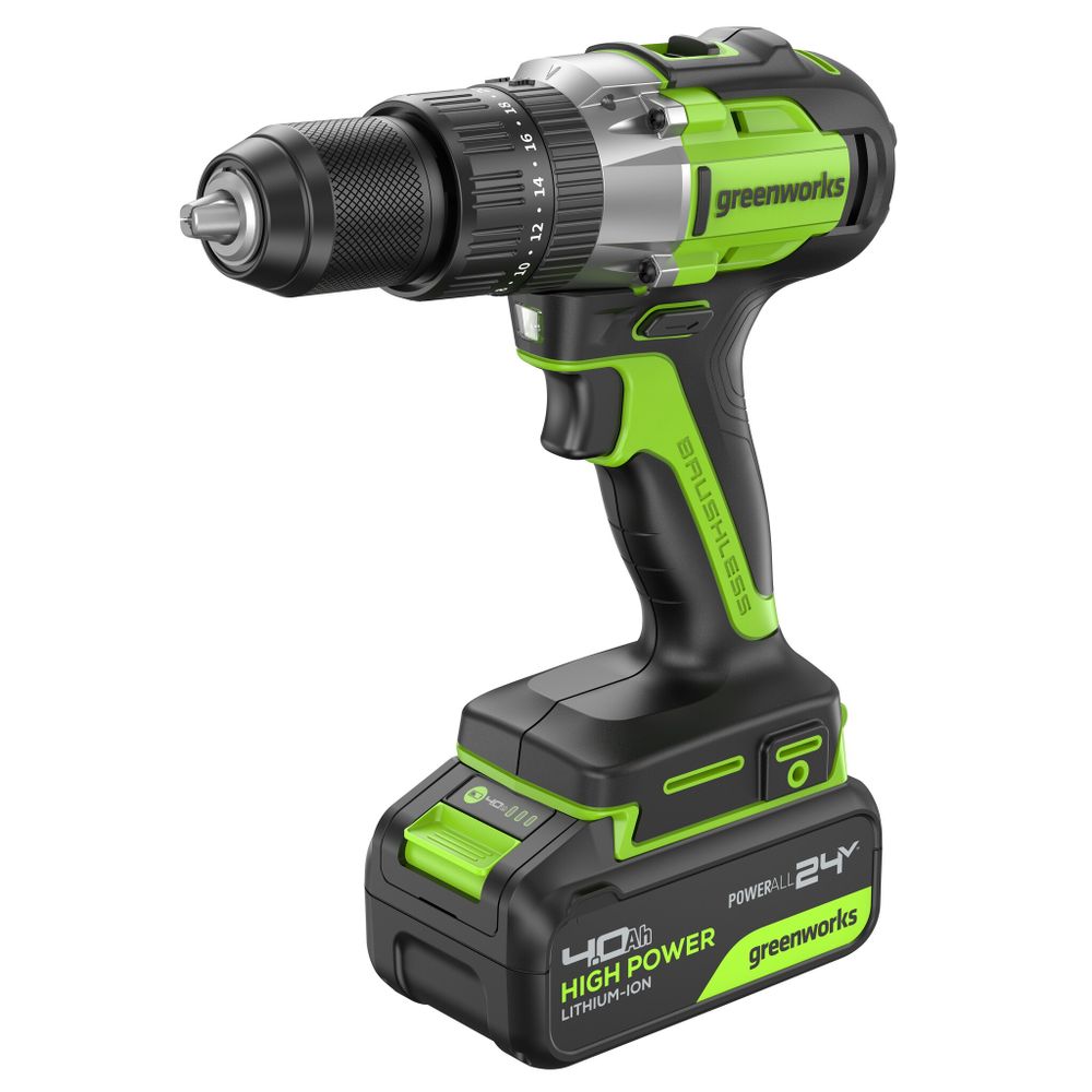 Дрель-шуруповерт ударная акк. Greenworks GD24DD60, 24V, б/щет, 30/60Нм,1х4Ач,ЗУ,кор (3704107CUB)