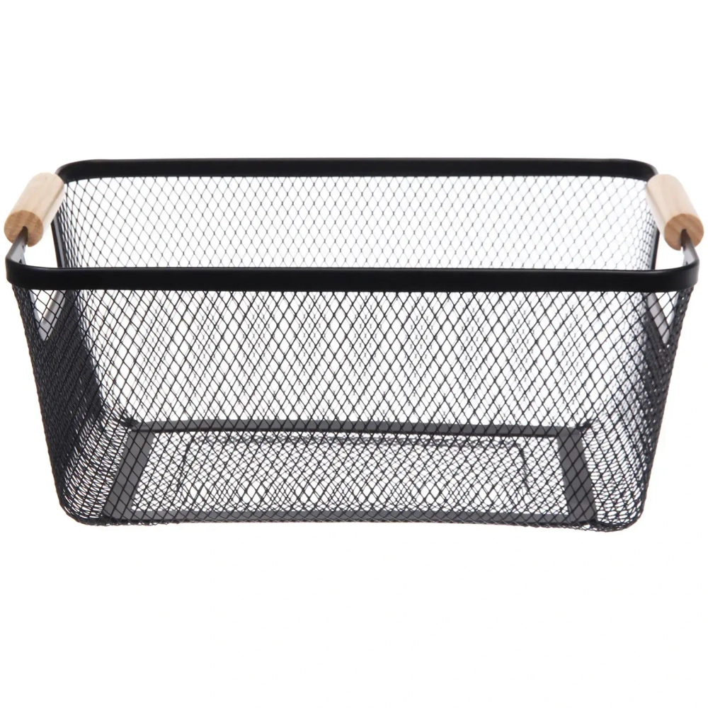 Корзина для хранения металлическая с деревянными ручками «ФАРГО», цвет чёрный, 20*13*30см (лейбл Селфи)