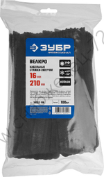 ЗУБР ВЕЛЬКРО 16 х 210 мм, нейлон РА66, кабельные стяжки-липучки черные, 100 шт, Профессионал (30932-100)