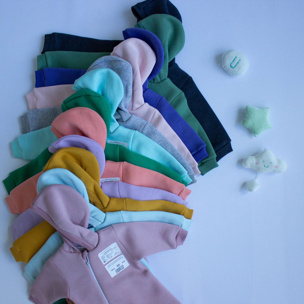 Комбинезон с молнией (капюшон, манжеты, закрытые ножки) для малышей