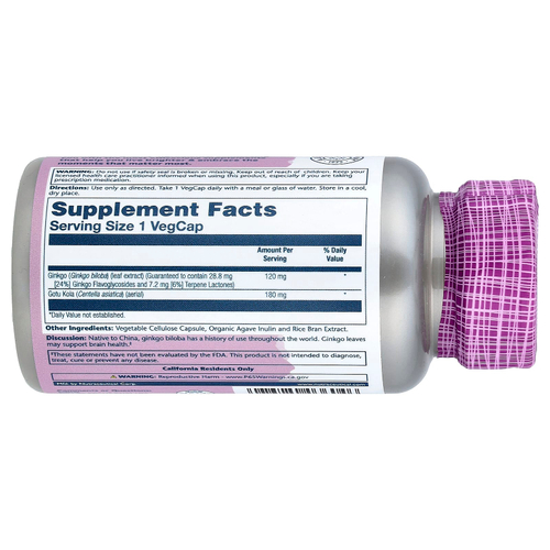 Solaray, Vital Extracts, гинкго билоба с готу кола, 60 растительных капсул