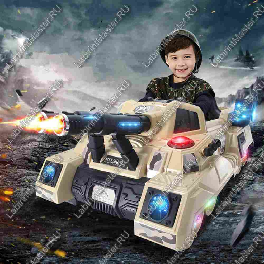 Детский электромобиль "Танк" коричневый