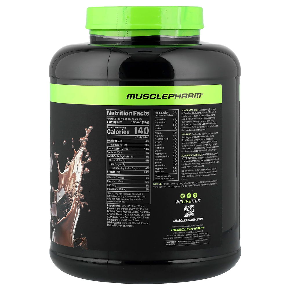 MusclePharm, Combat® 100%, порошок из сывороточного протеина, со вкусом шоколадного молока, 2,27 кг (5 фунтов)
