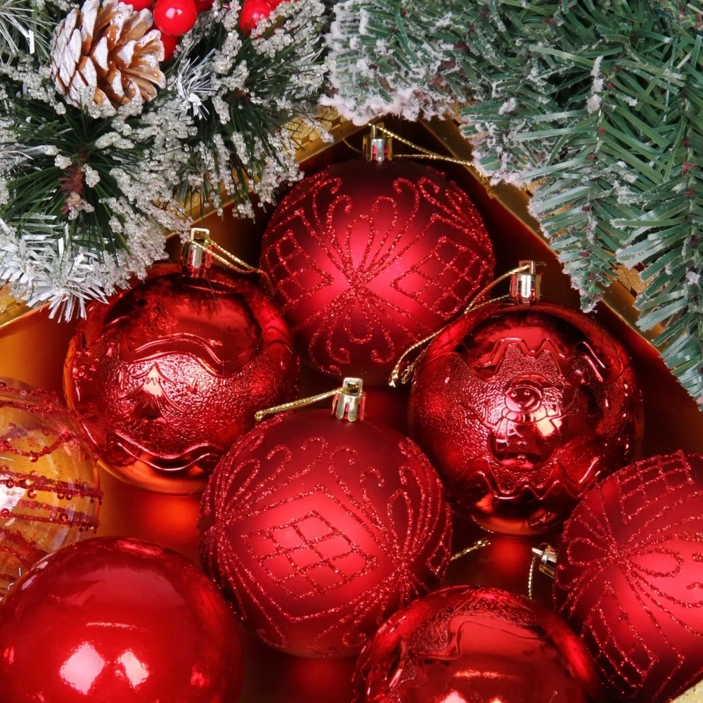 Новогодние шары «Волшебство ночи» 8 см (набор 12 шт), Красный
