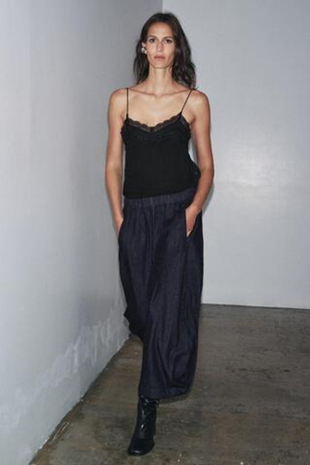 ZARA ДЖИНСОВЫЕ БРЮКИ С ОБЪЕМОМ — ZW COLLECTION, СИНИЙ