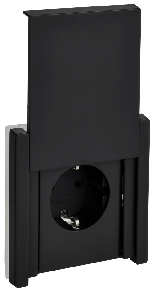 FORTE&PIANO Розетка 1-местная с заземлением с защитными шторками и крышкой винтовое крепление 16А IP44 FP121M металл черный IEK