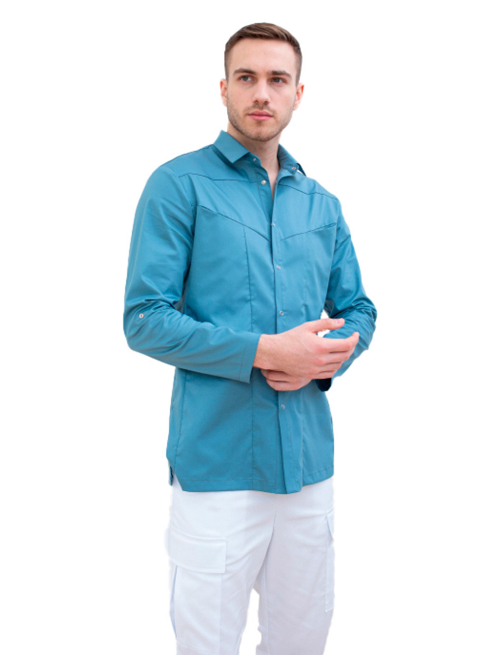 Рубашка медицинская мужская Dr. Nice DRN712 с длинным рукавом, деним, 48