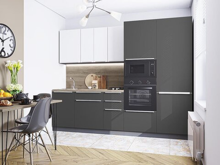 Прямая модульная кухня Фьюжн-07 Silky White/Stormy Silk - Graphite 2140*2700*600