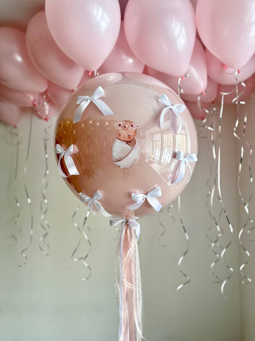 Воздушные гелиевые шары на выписку малышка/baby/бантики №4675