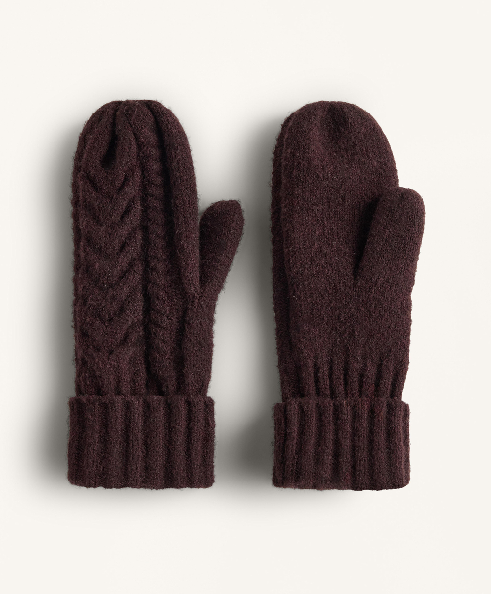 Oysho Варежки с аранским узором, темно-виный