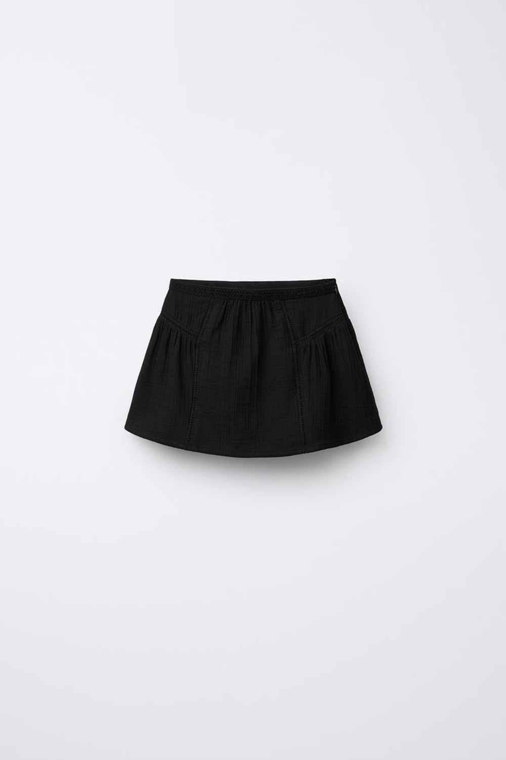 ZARA ЮБКА С ВОЛАНОМ И ОТДЕЛКОЙ ПРОШВОЙ, ЧЕРНЫЙ