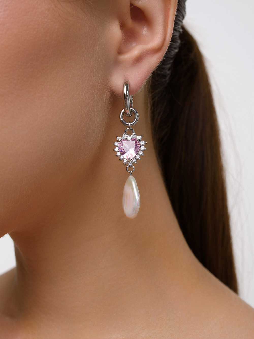 Серьги "Cross pearl Pink" Silver