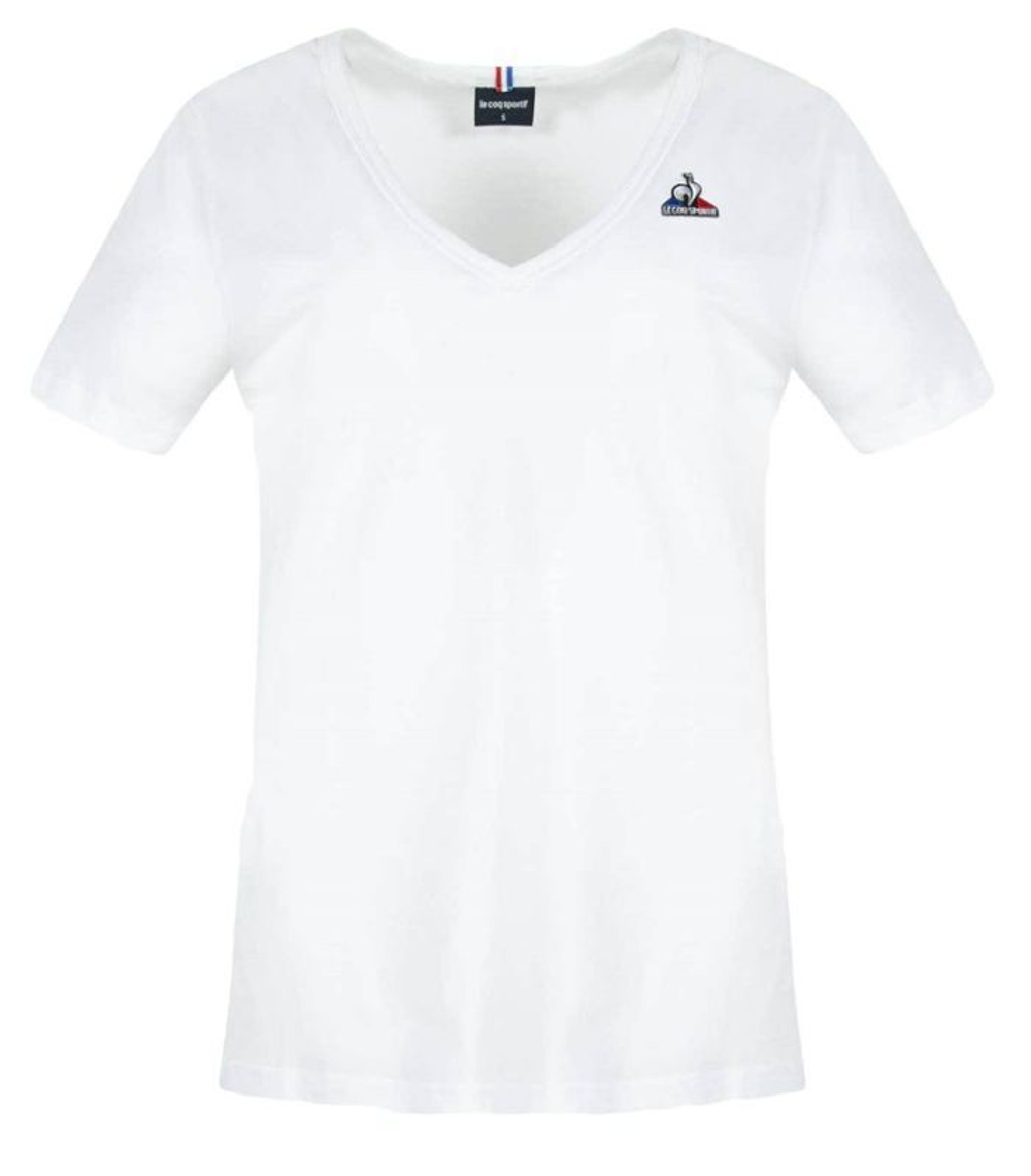 Женская теннисная футболка Le Coq Sportif ESS Tee SS Col V No.1 W - White