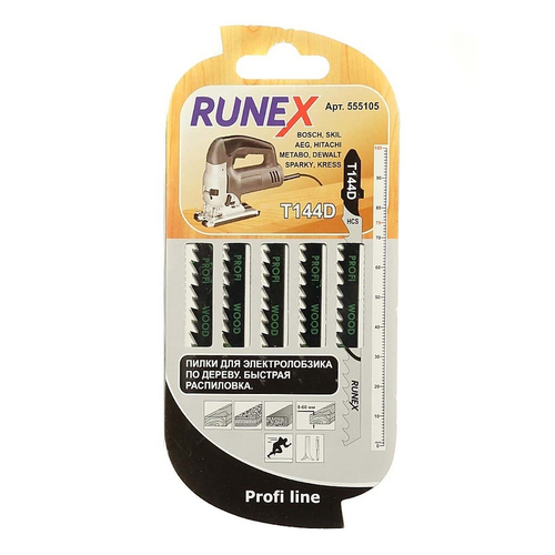 Пилки 100x75 мм. 6з/д(древесина,фанера h=8-60mm)быстрая распил.T144D 5шт/уп "Runex"