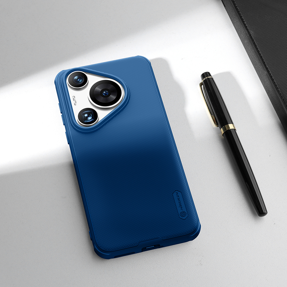 Усиленный противоударный чехол синего цвета от Nillkin для Huawei P70 Pro (Pura 70 Pro, Pura 70 Pro+), серия Super Frosted Shield Pro