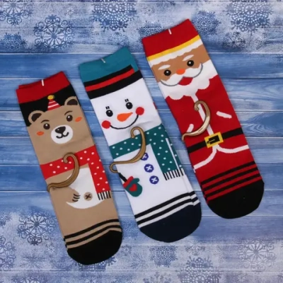 Носки женские «Новогоднее веселье», микс 5 цветов, р-р 36-39 (крючок, пакет, стикер)