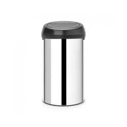 Ведро для мусора Brabantia Touch Bin полированная сталь крышка черная 60л вид спереди