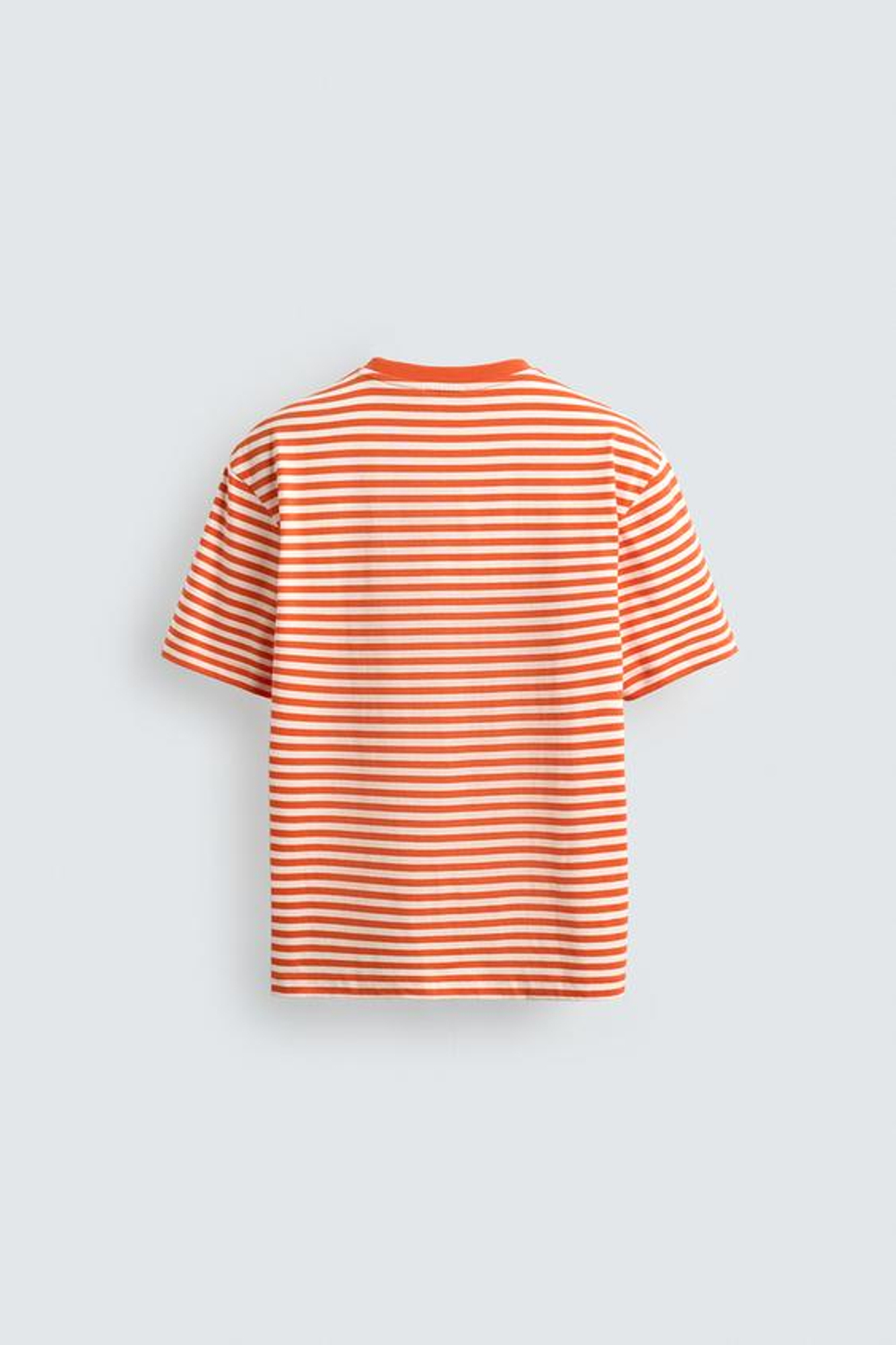 ZARA ФУТБОЛКА REGULAR FIT ЖАККАРД В ПОЛОСКУ, БЕЛО-ОРАНЖЕВЫЙ