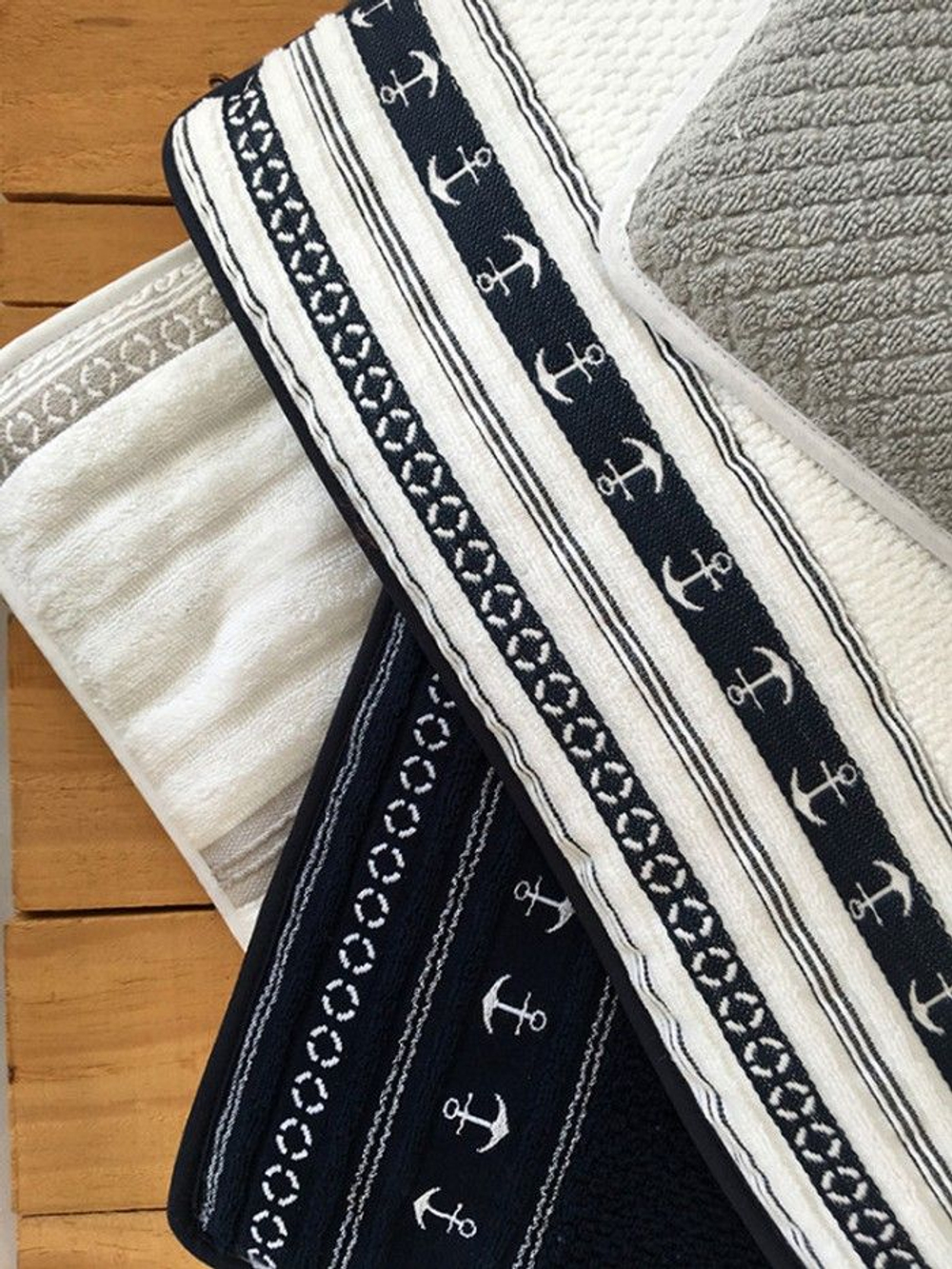 Коврик махровый нескользящий Santorini anchors, белый (10266024)