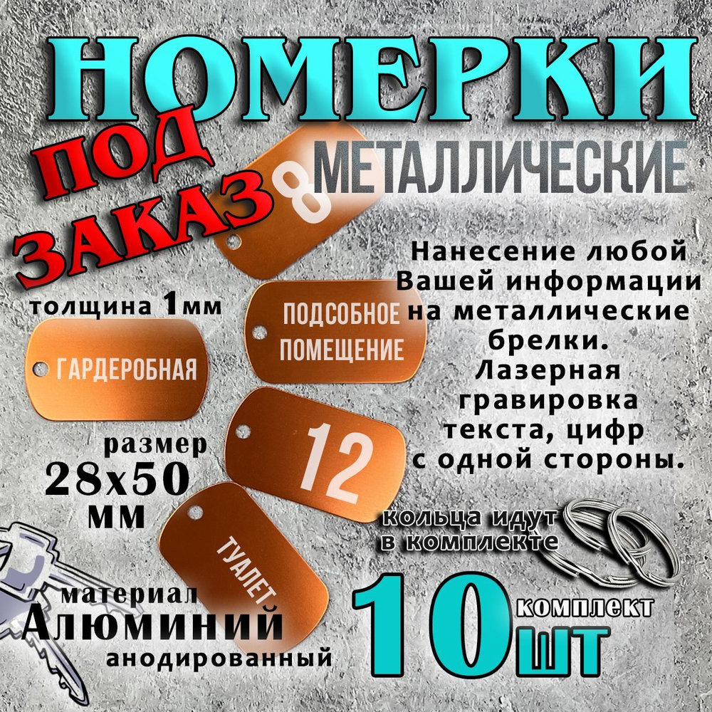 Номерки на ключи металлические, оранжевые НА ЗАКАЗ