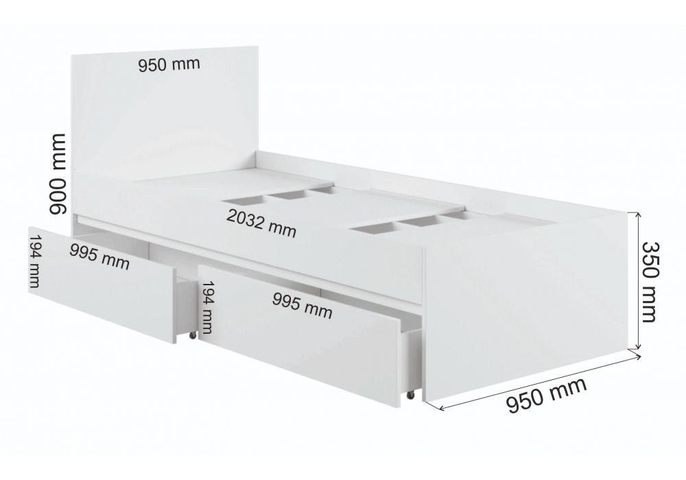 Односпальная кровать Мадера 90х200 белый