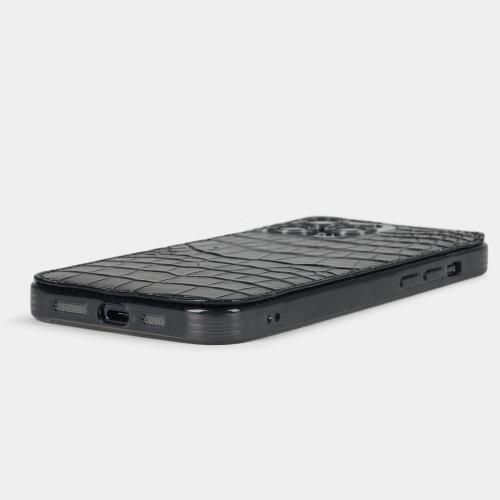 Чехол для iPhone 15 Pro Max из кожи аллигатора, черного цвета