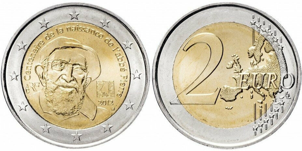 Франция 2 евро, 2012 100 лет со дня рождения аббата Пьера UNC