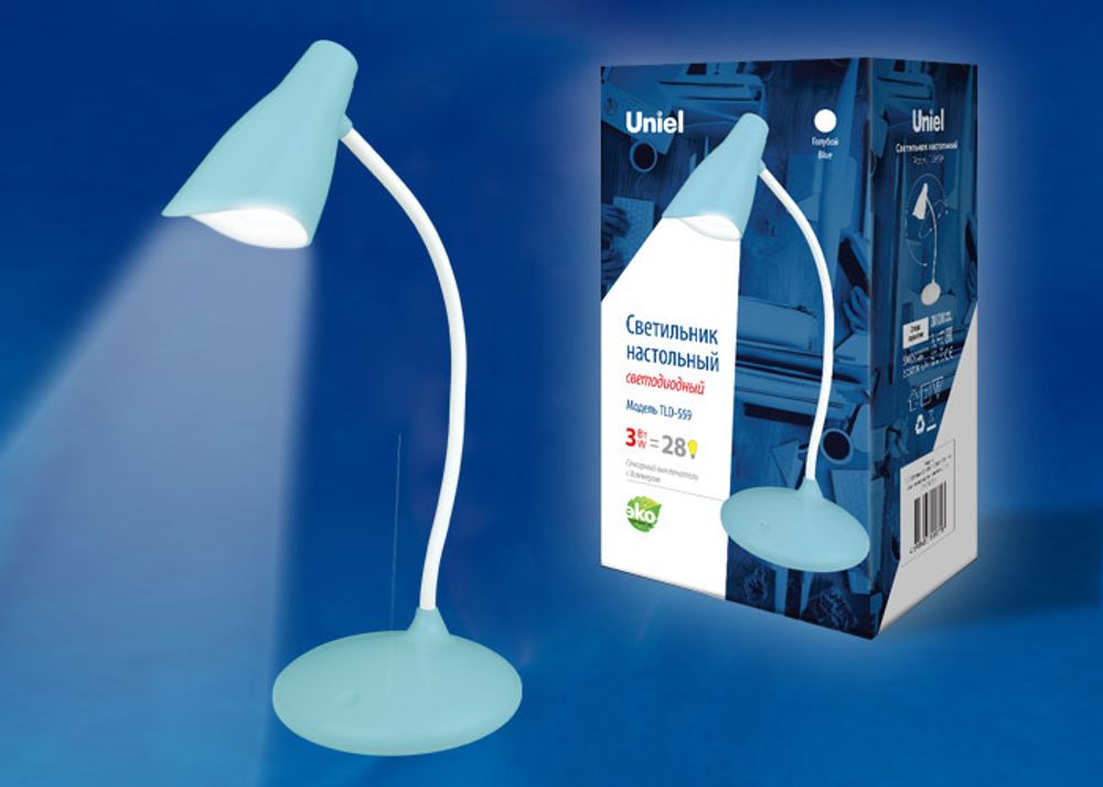 TLD-559 Blue/LED/280Lm/5000K/Dimmer Светильник настольный, 3W. Сенсорный выключатель. Голубой. ТМ Uniel