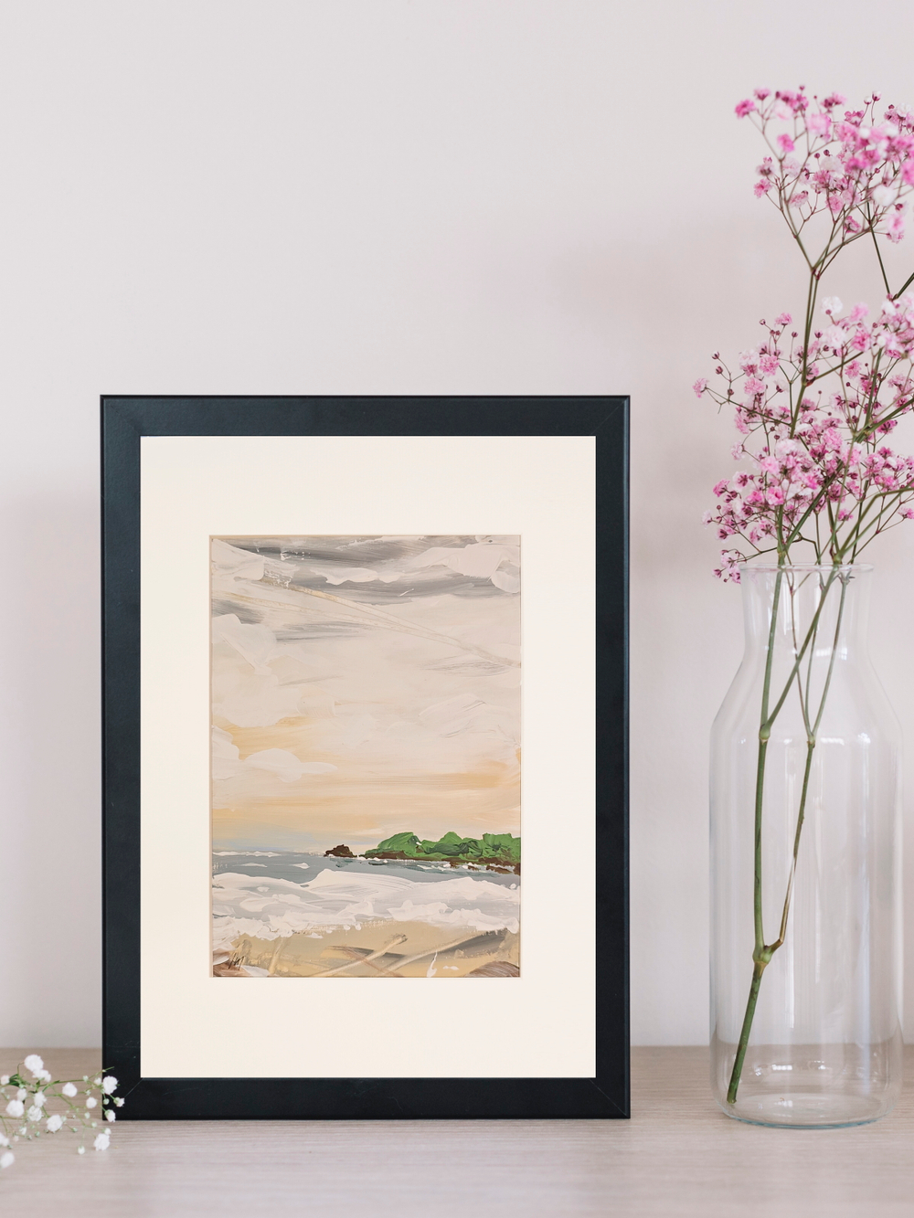 Картина авторская акрилом на холсте в паспарту 21х30 см на стену для интерьера "Побережье"