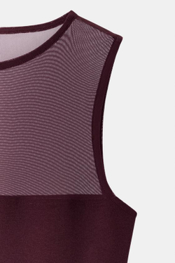 ZARA БОДИ ИЗ КОМБИНИРОВАННОЙ ТКАНИ, ТЕМНО-БОРДОВЫЙ