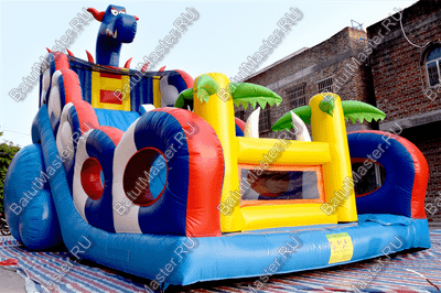 Коммерческий надувной батут-горка "Дракон" 10*5*8 м,без шипов сине-белый